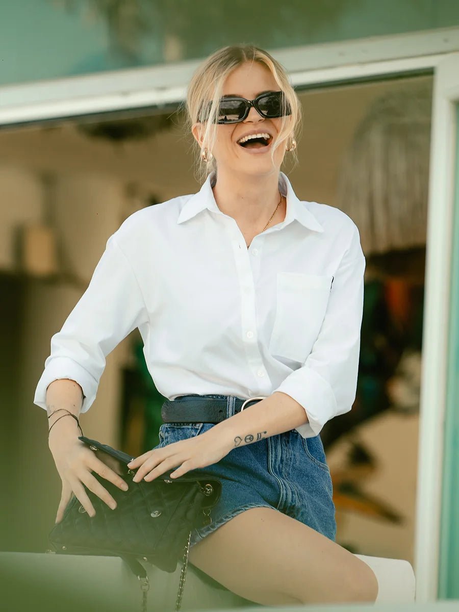 Chemise droite avec poche appliquée Blanc