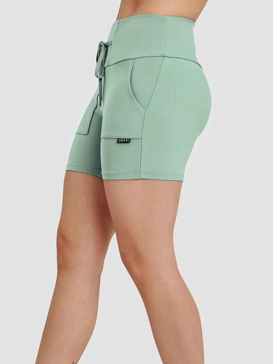 Short Taille Haute GoodTime à Large Bande de Taille avec Poches Appliquées - Vert Lagoon
