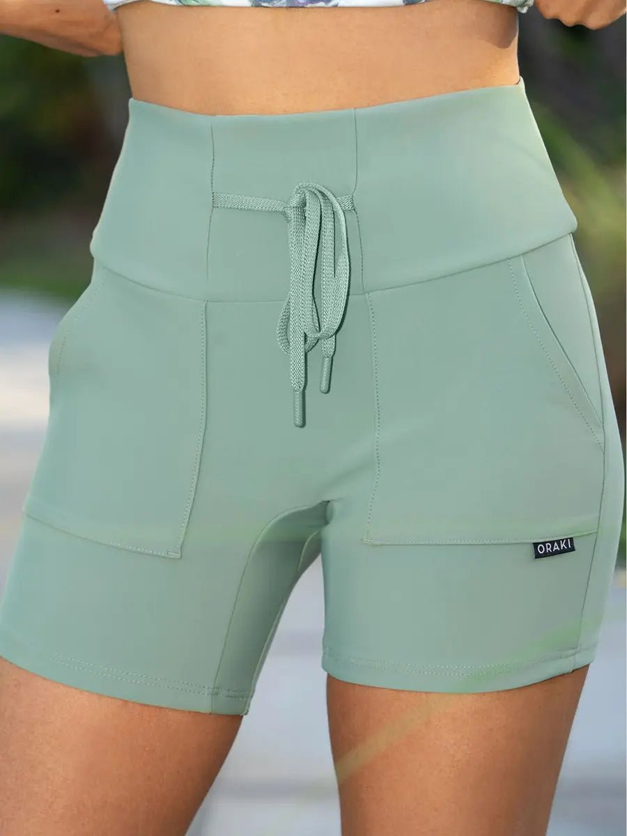 Short Taille Haute GoodTime à Large Bande de Taille avec Poches Appliquées - Vert Lagoon