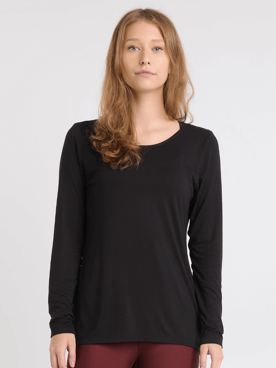 Women's Ecovero™ Long Sleeve Round Neck Sweater - Black – Oraki