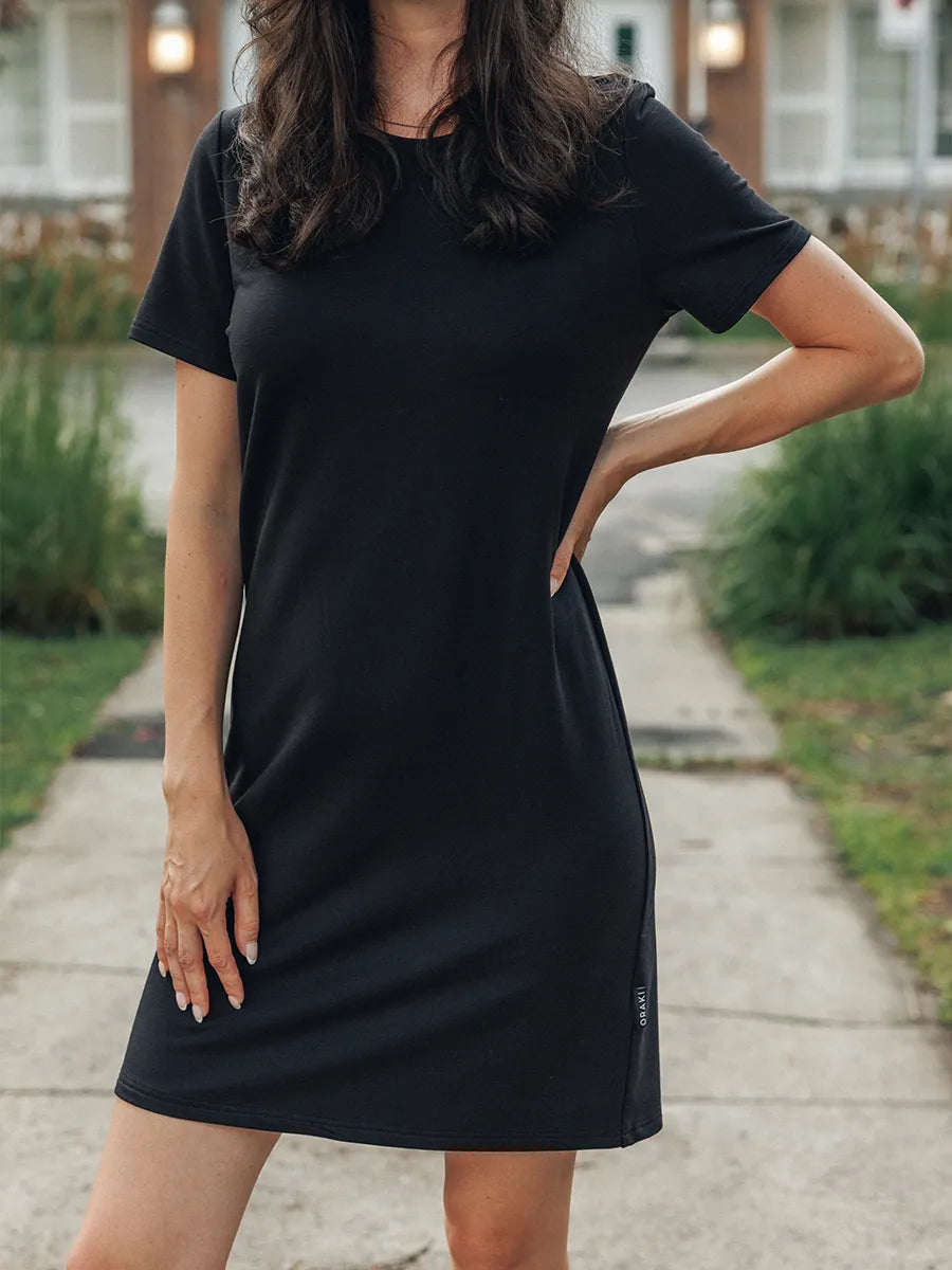 Robe manches courtes à col rond French terry Souplesse - Noir