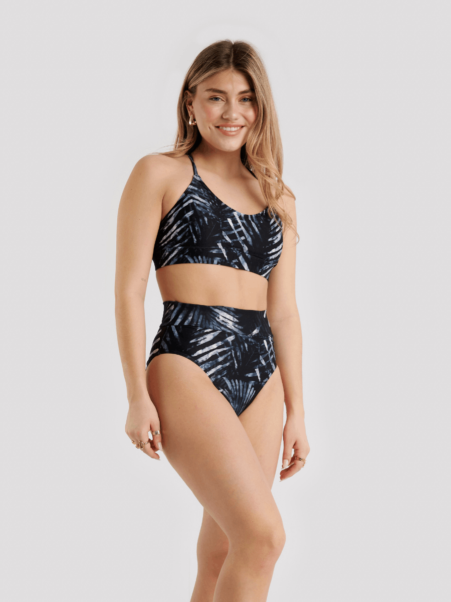 Bas de Bikini Taille Haute Classique Feuillage Nocturne