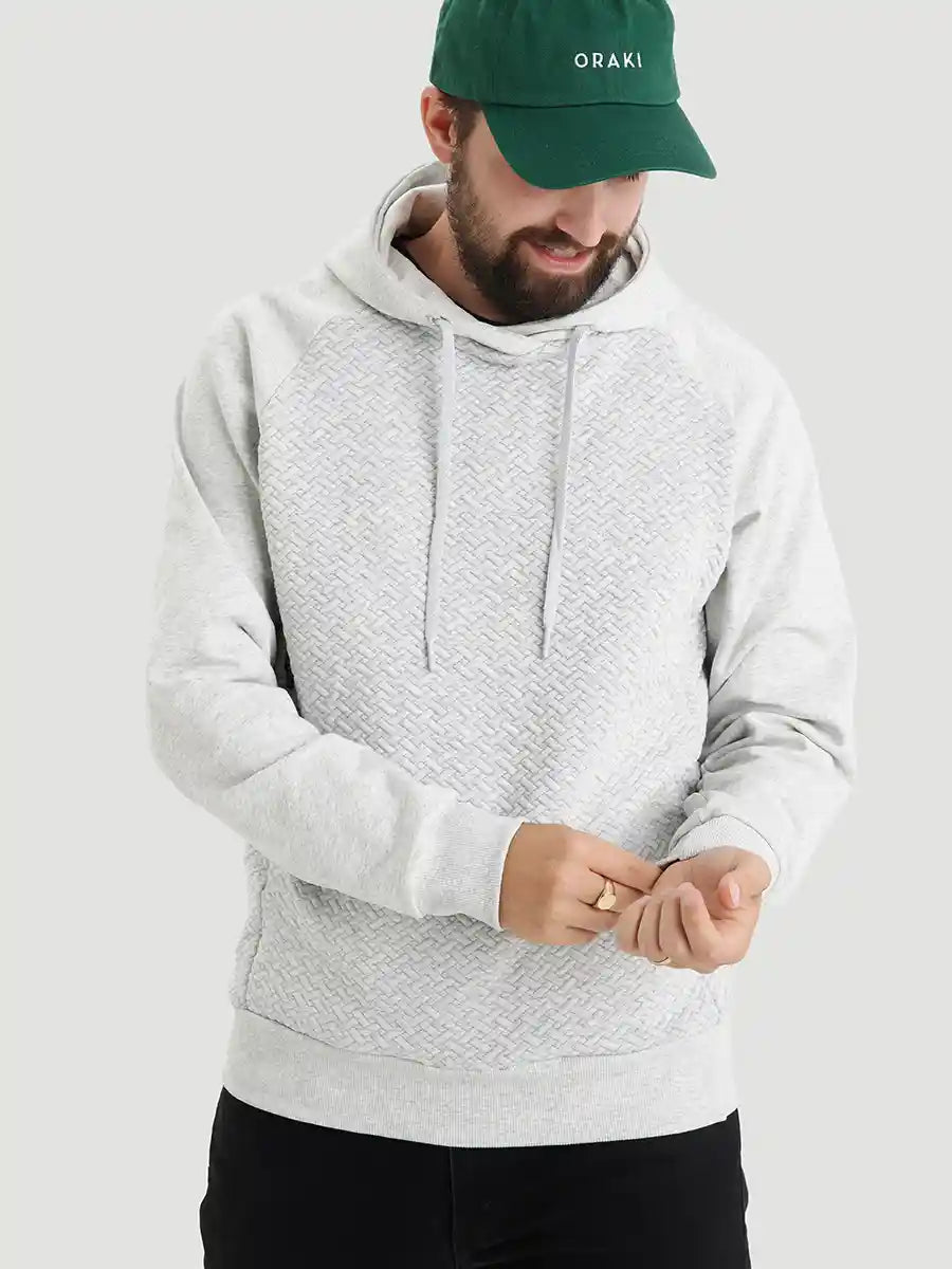 Chandail à capuchon à texture mixte pour homme - Gris pâle chiné