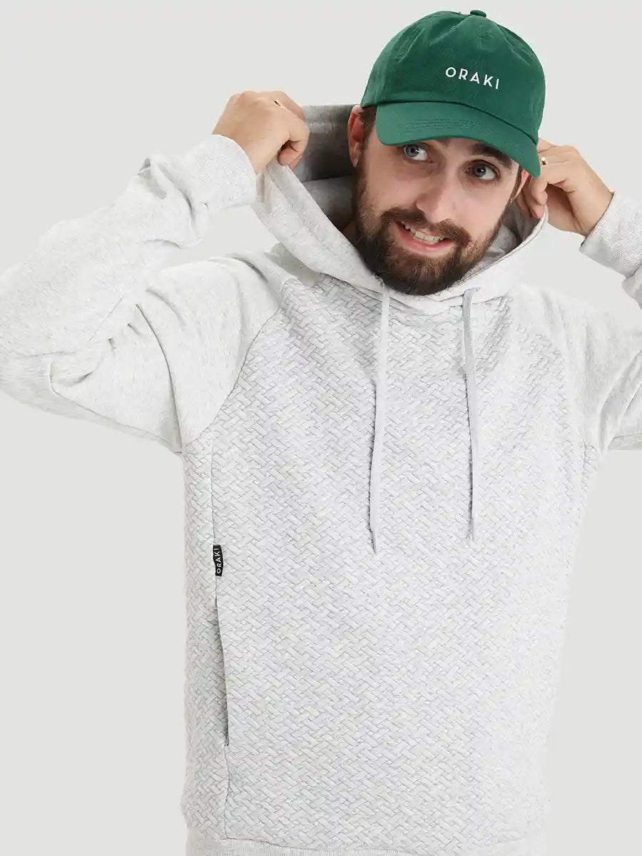 Chandail à capuchon à texture mixte pour homme - Gris pâle chiné