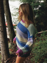 Casual Knit Crewneck Sweater - Happiness Stripes