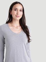 Ecovero V-Neck Long-Sleeved Shirt - Heather Grey