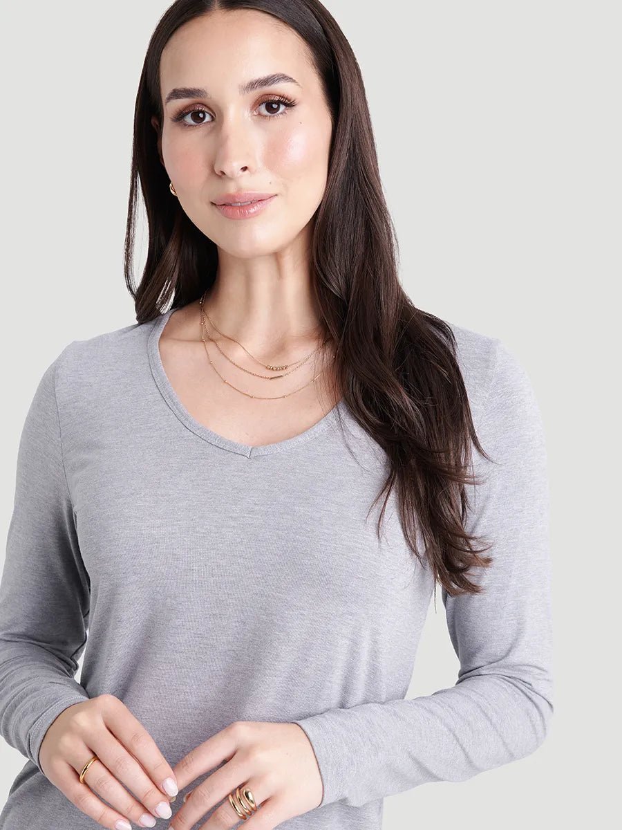 Chandail à manches longues Ecovero Col V - Gris chiné