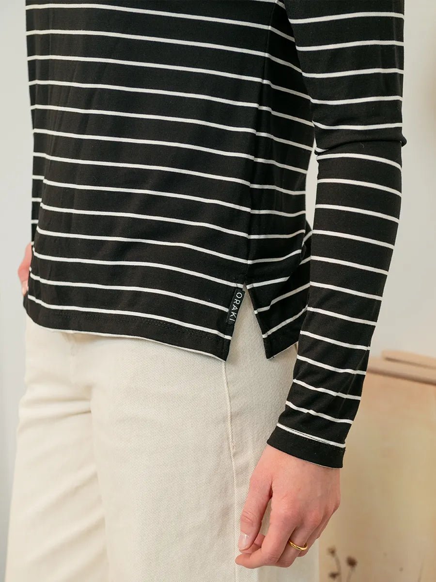 Chandail à manches longues et col bateau Ecovero - Noir à rayures