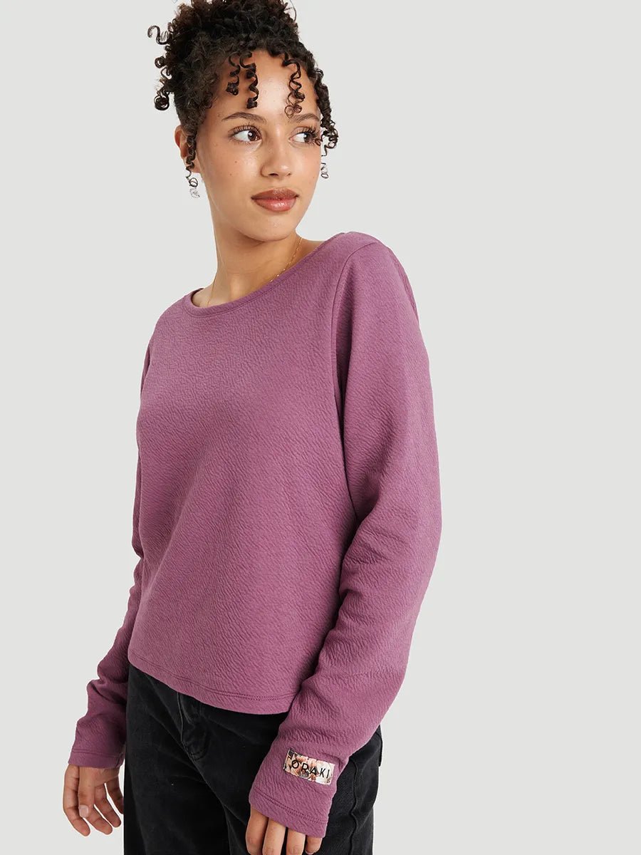 Chandail col bateau à manches longues en tricot texturé - Brume rosée