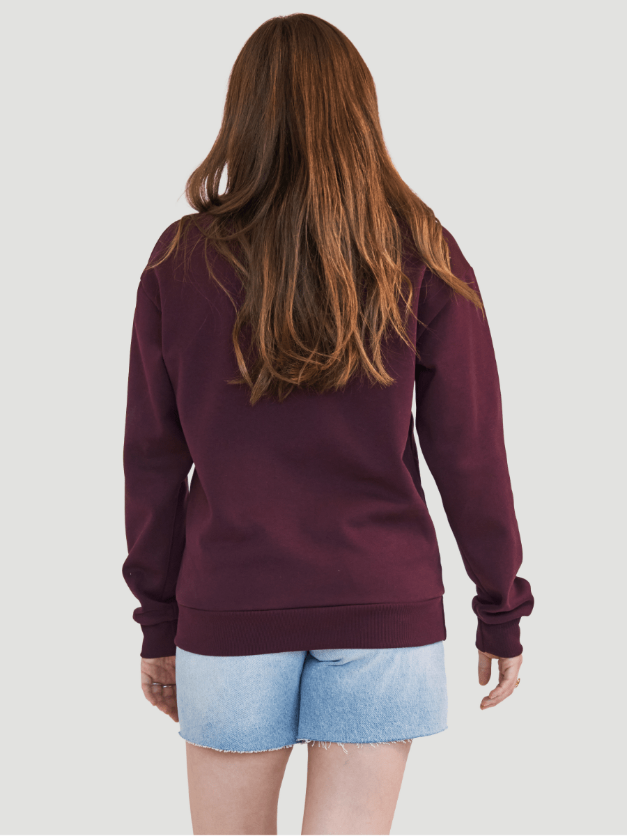 Chandail col rond ample imprimé Fleece Feel Good - Bordeaux chaud