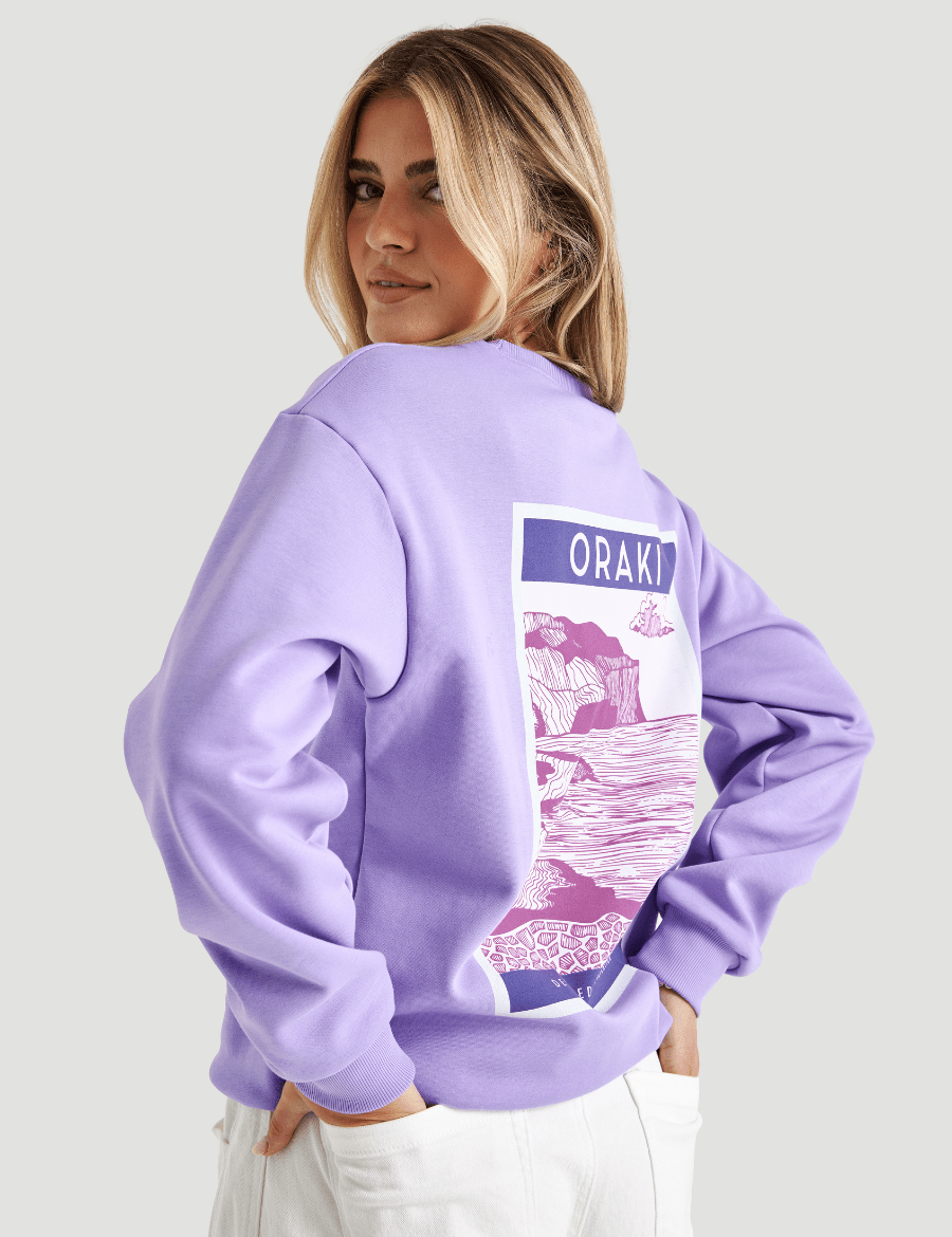 Chandail col rond ample imprimé Fleece Feel Good - Intention lila