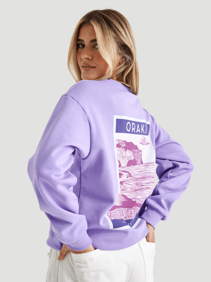Chandail col rond ample imprimé Fleece Feel Good - Intention lila