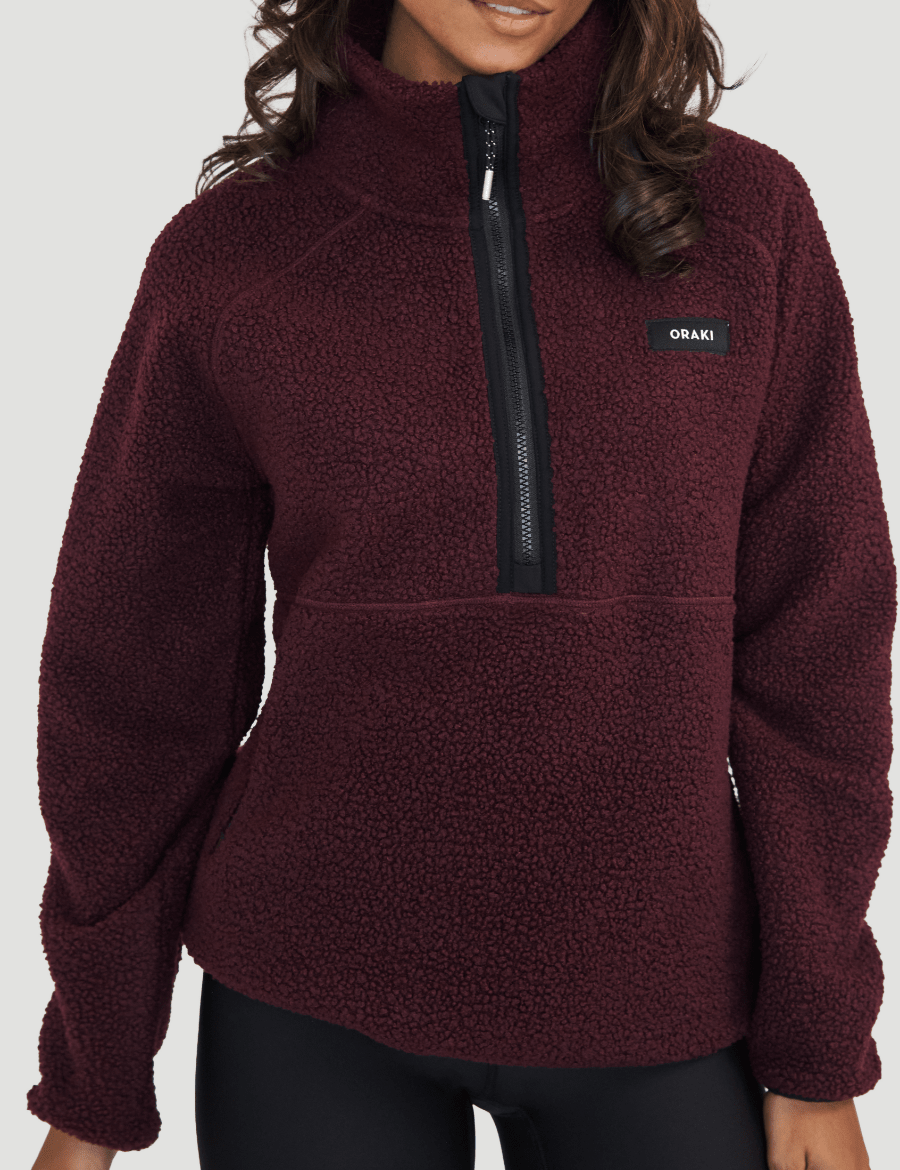 Chandail demi-zip à col montant sherpa Confort - Bordeaux chaud