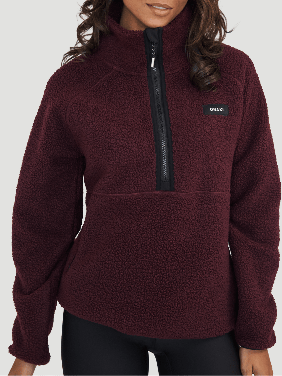 Chandail demi-zip à col montant sherpa Confort - Bordeaux chaud