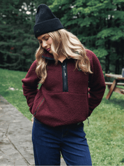 Chandail demi-zip à col montant sherpa Confort - Bordeaux chaud