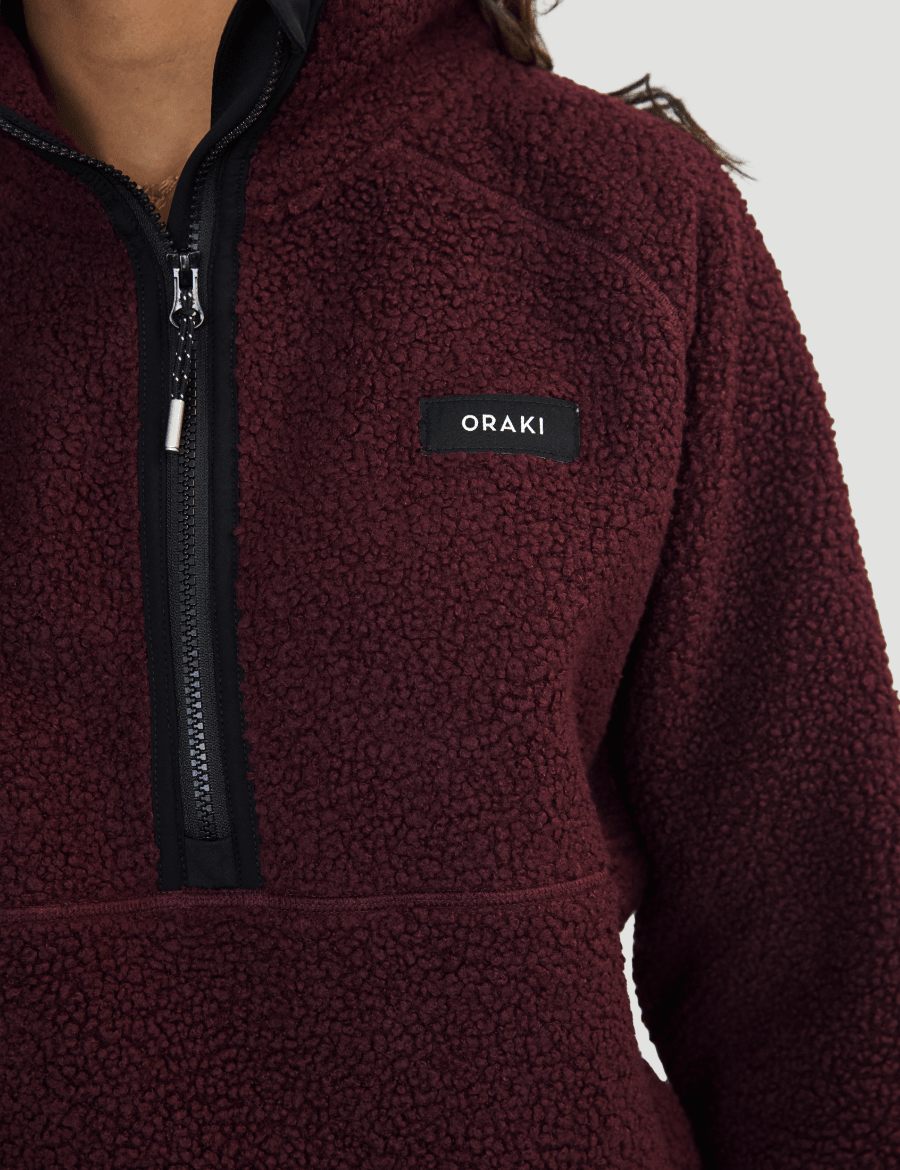 Chandail demi-zip à col montant sherpa Confort - Bordeaux chaud