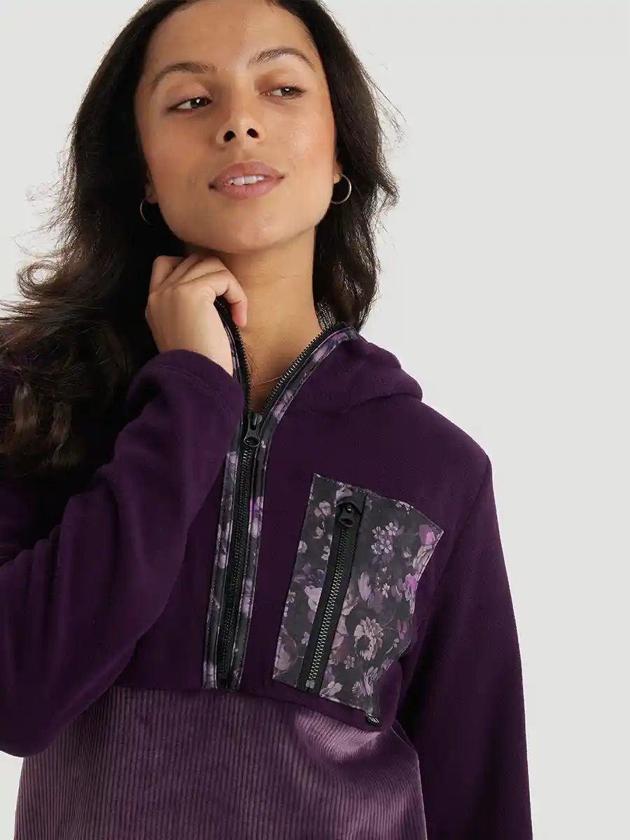 Chandail demi - zip polaire côtelé à capuchon Chalet - Açaí