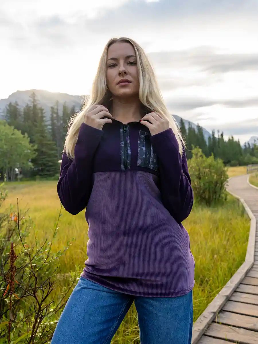 Chandail demi - zip polaire côtelé à capuchon Chalet - Açaí