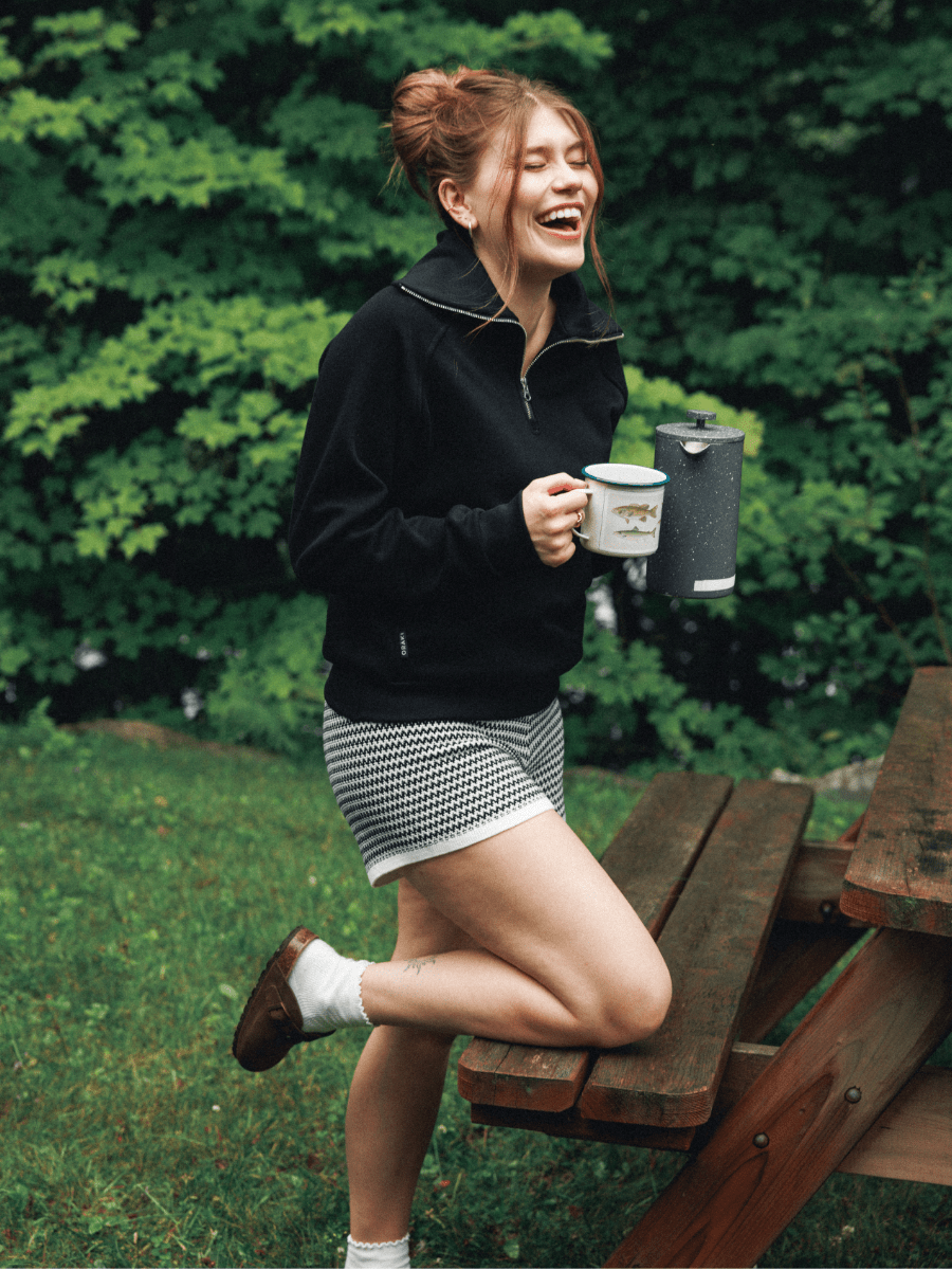 Chandail demi-zip texturé - Noir