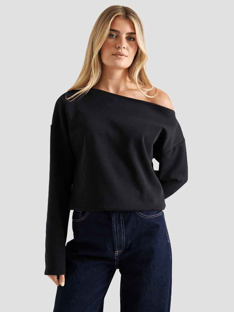 Chandail épaule dévoilée Terry stretch - Noir