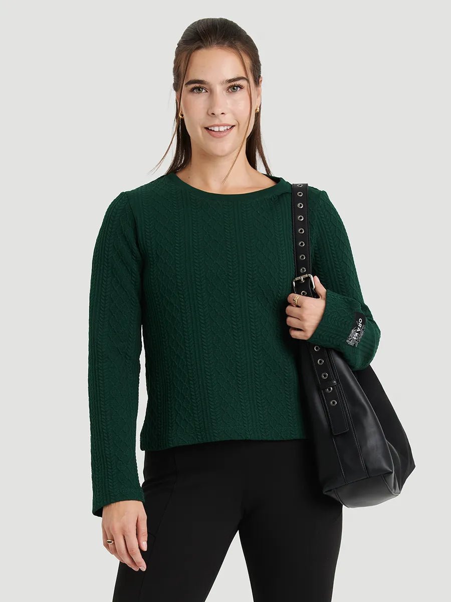 Chandail manches longues à col rond effet tricot - Cèdre