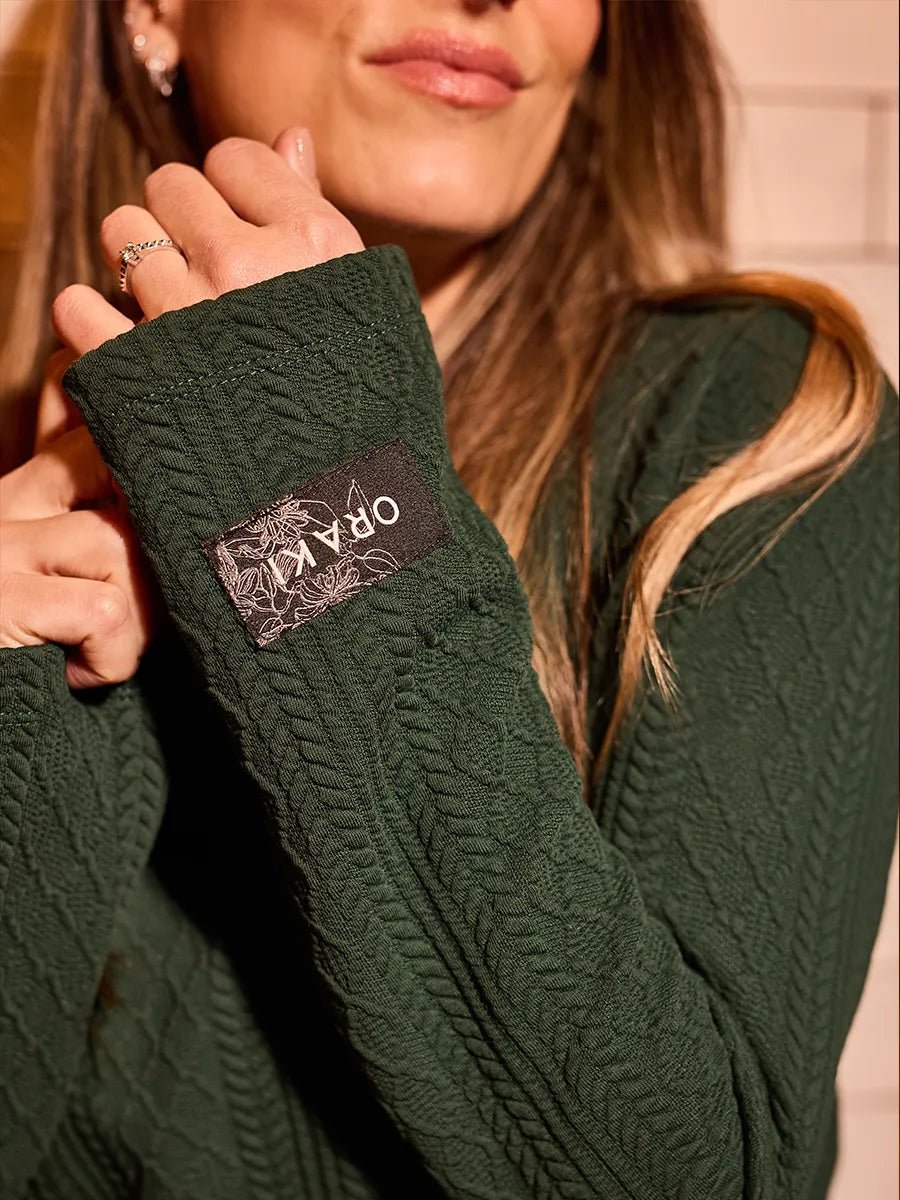 Chandail manches longues à col rond effet tricot - Cèdre