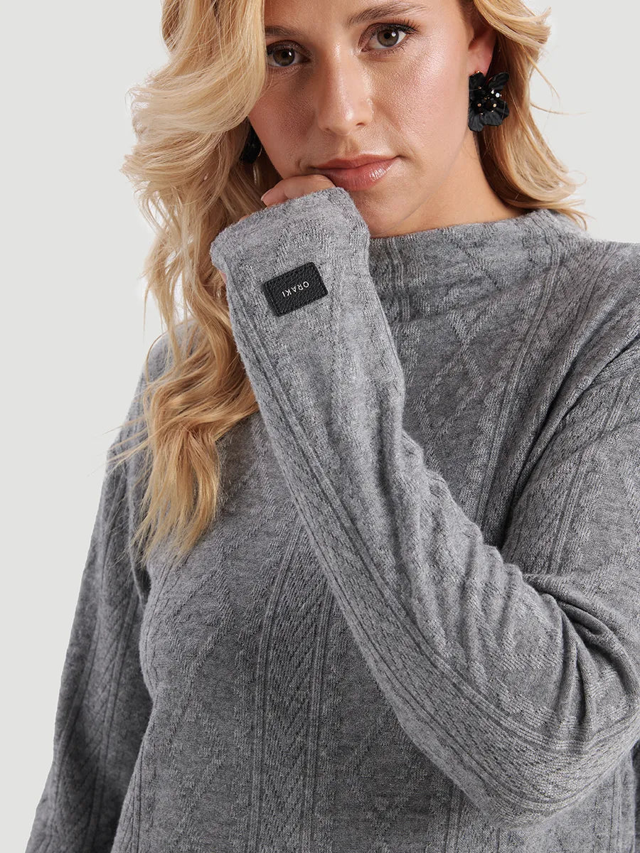 Chandail Col Montant à Tricot Torsadé Gris Moyen Chiné ORAKI