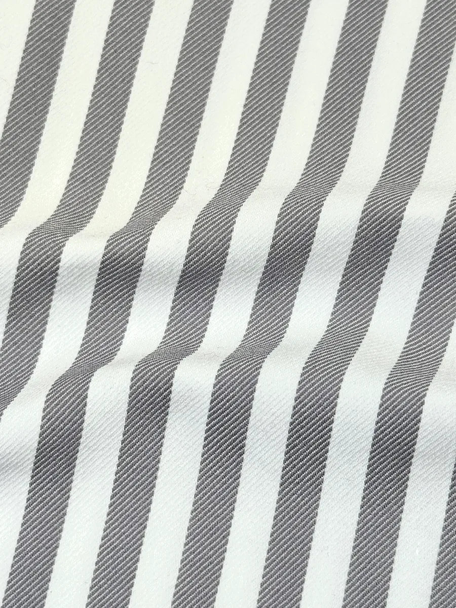 Chemise droite courte avec poche appliquée - Rayé gris-blanc