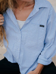 Chemise longue Flowy ample à manches roulées - Ligné horizon