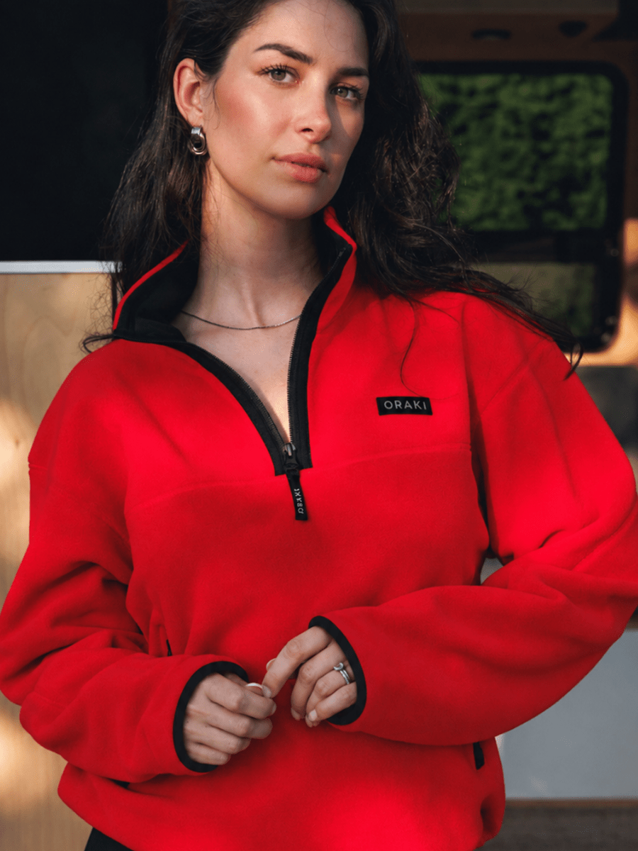 Demi-zip contrastant polaire Heat - Cardinal