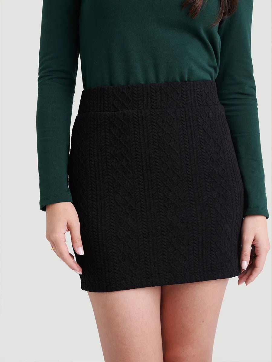 Jupe courte tricot à câbles - Noir