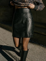Jupe droite taille haute avec fente Ecochic - Noir