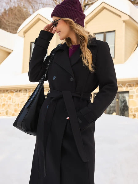新品タグ★HYKE｜定価9万 NOCOLLAR TRENCH COAT 黒 manteau-long-cintre-trench-