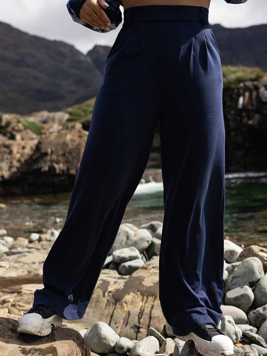 Pantalon à Jambes Larges Prestige Ponte Finesse - Bleu Marine