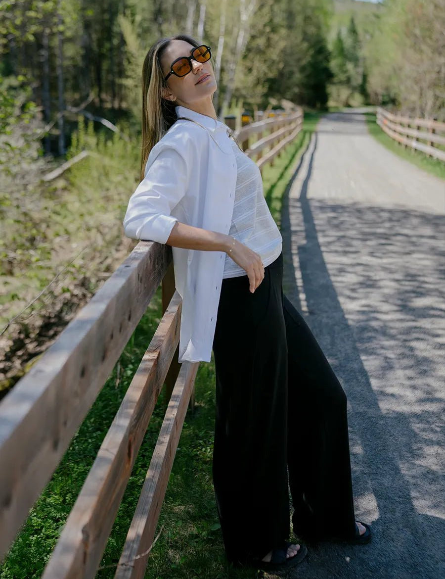 Pantalon long à jambes larges fluide softTouch - Noir