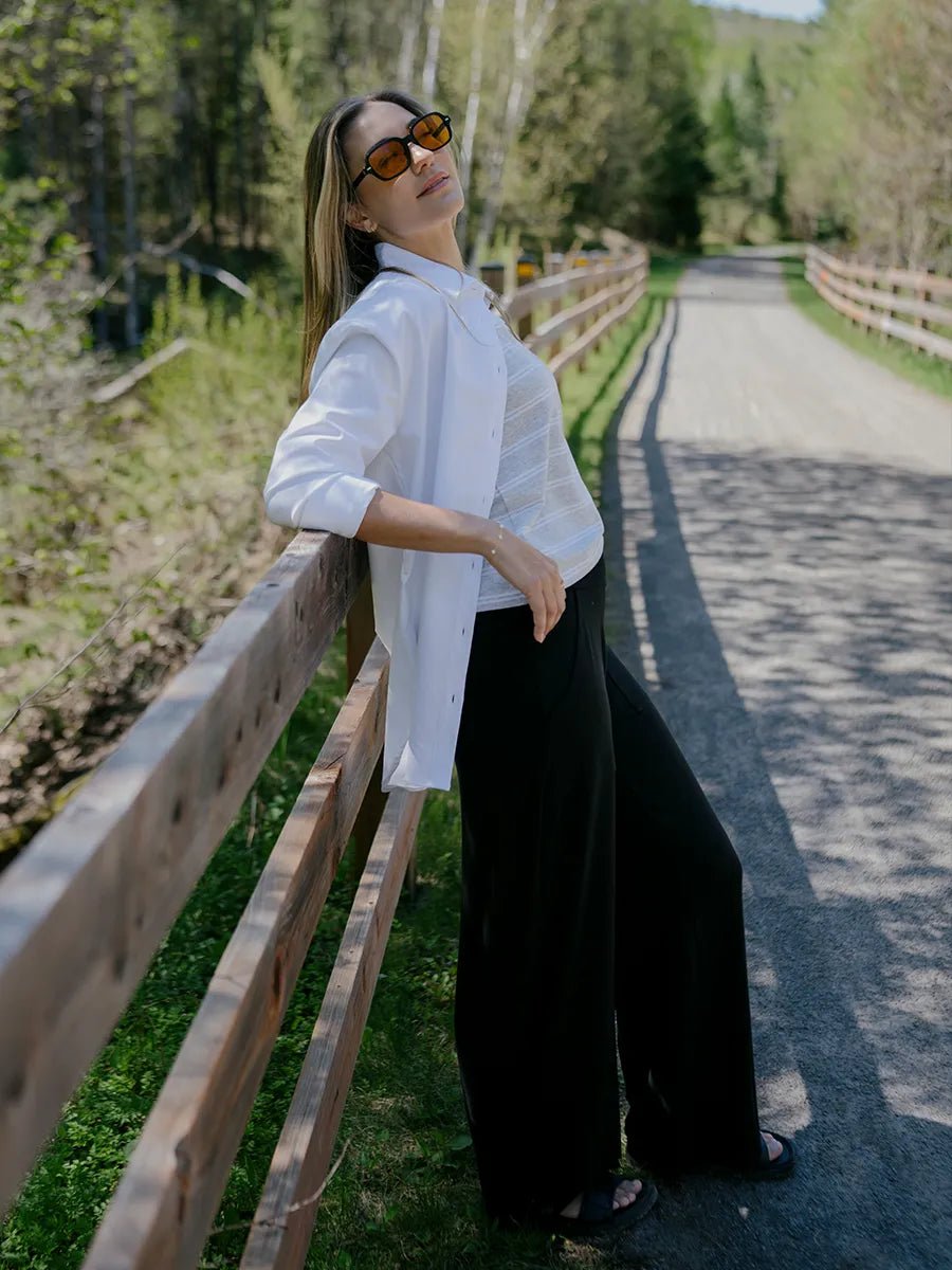 Pantalon long à jambes larges fluide softTouch - Noir