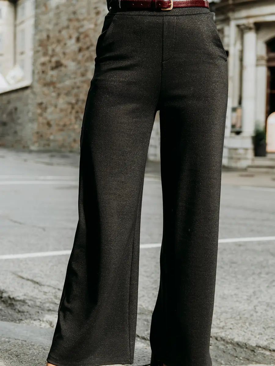 Pantalon à jambes droites en Ponte metallique pour femmes Noir - ORAKI