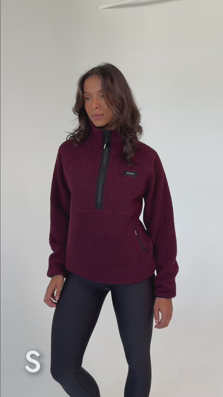 Chandail demi-zip à col montant sherpa Confort - Bordeaux chaud