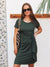 Robe cintrée à la taille avec nœud, manches courtes et col rond SoftTouch - Kaki foncé