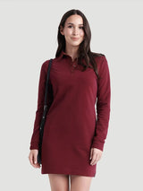 Robe col polo avec boutons French Terry Lite - Bordeaux feutré