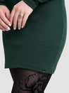Robe courte col V à manches longues côtelée - Vert laurier