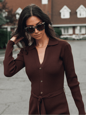 Robe longue en tricot à fente - Cacao