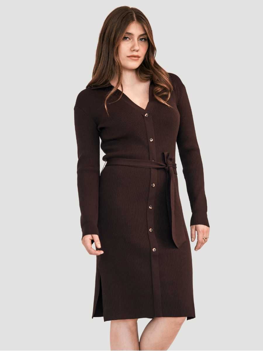 Robe longue en tricot à fente - Cacao