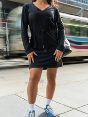 Robe manche longue avec col en V Jersey Stretch - Noir