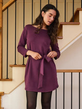 Robe manches 3/4 avec ceinture Terry Stretch - Prune clair