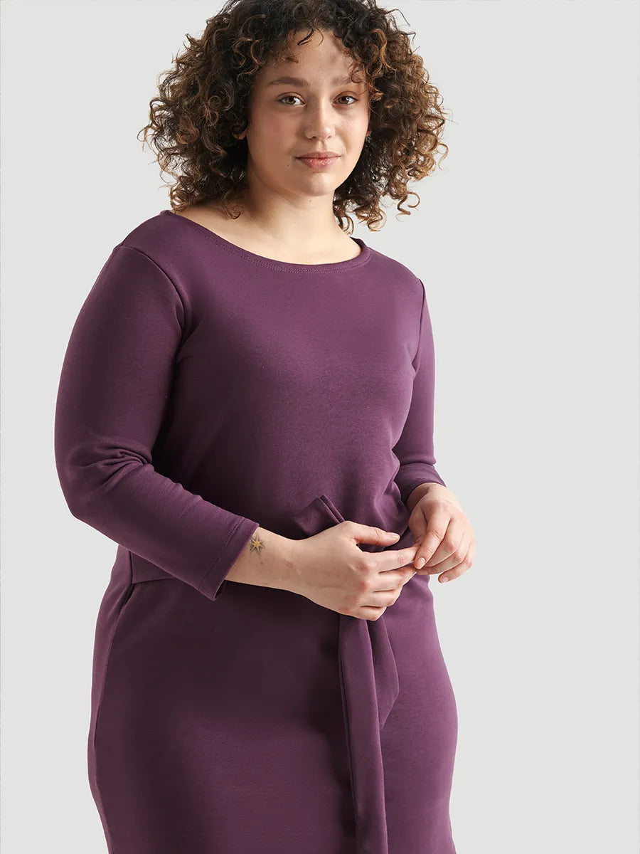 Robe manches 3/4 avec ceinture Terry Stretch - Prune clair