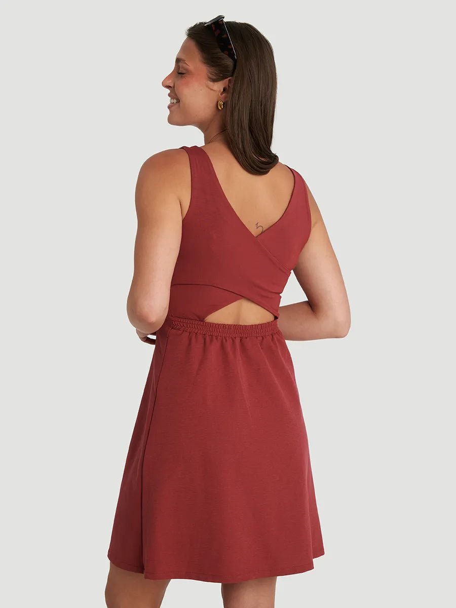 Robe sans manches avec dos croisé bi - matière - Sangria