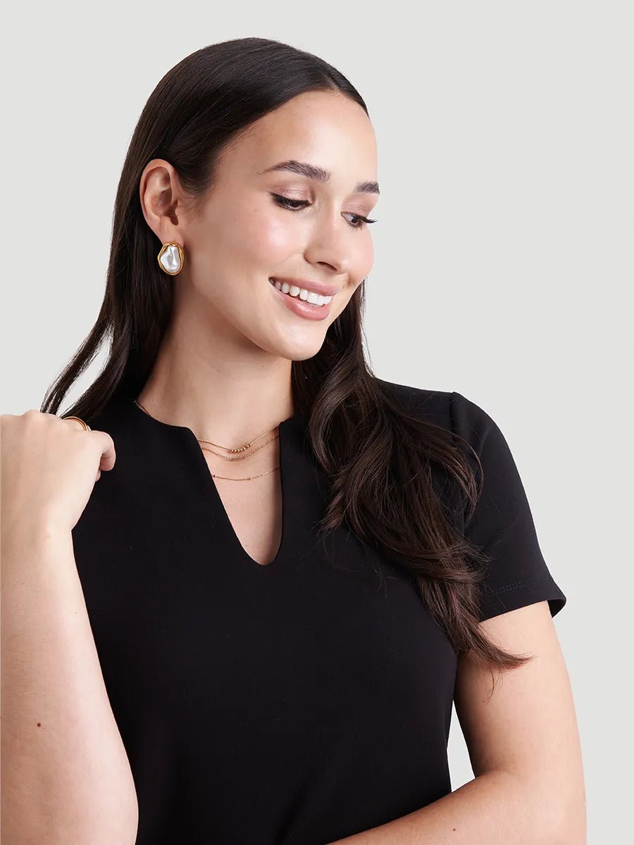 Robe t-shirt habillée col fendu - Noir