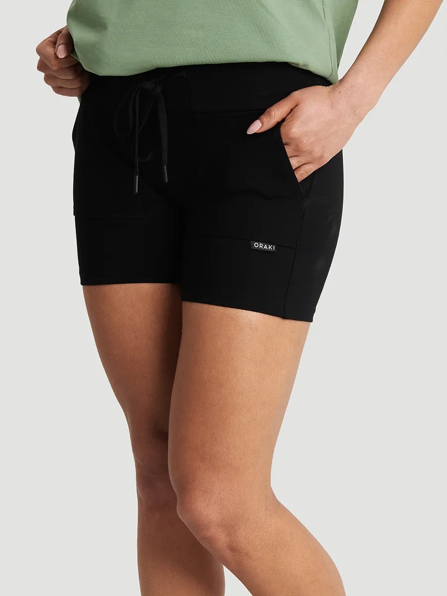 Short taille haute Ponte Contour à large bande de taille avec poches appliquées - Noir