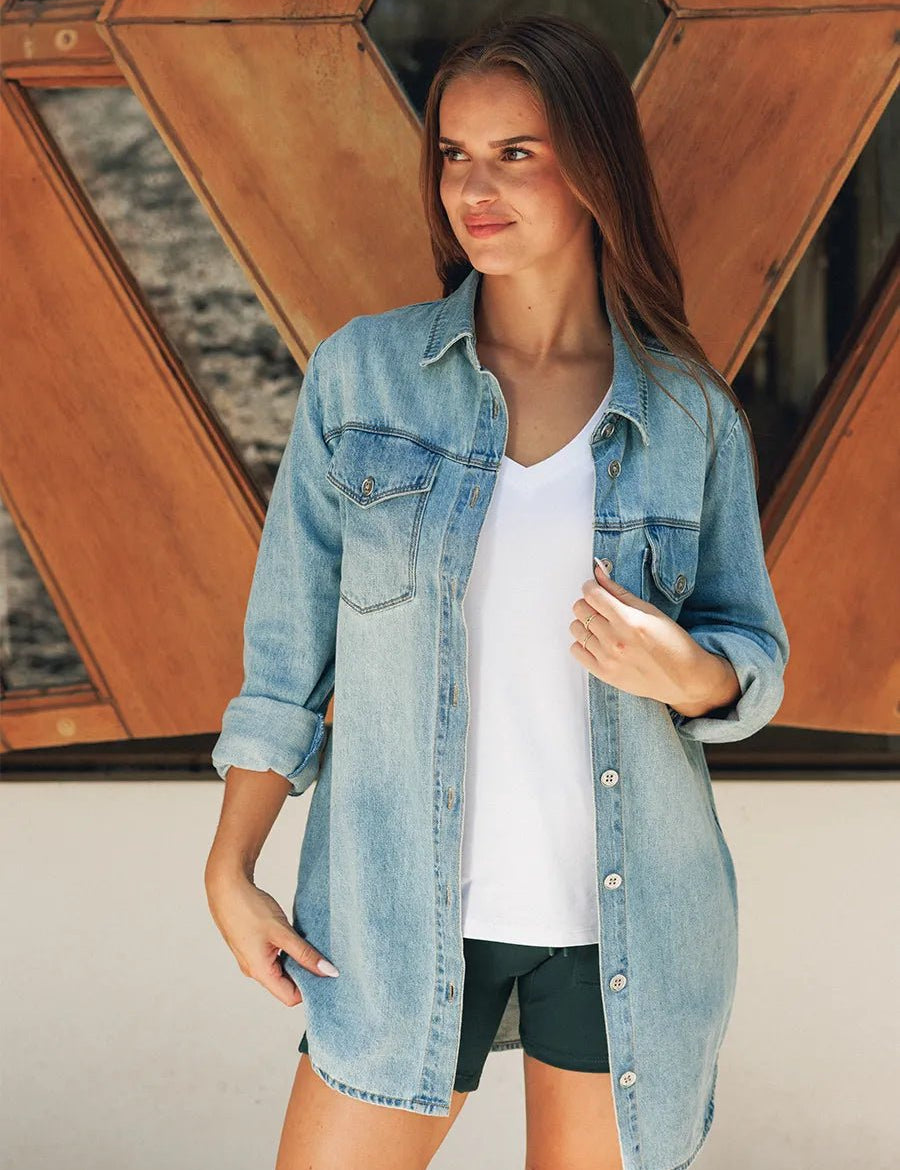 Surchemise ample avec empiècement en denim - Denim indigo